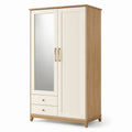 Armoire en bois avec miroir et tiroirs, chêne/blanc, 190x90x50cm