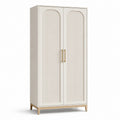 Armoire double porte en bois MDF beige avec poignées en laiton