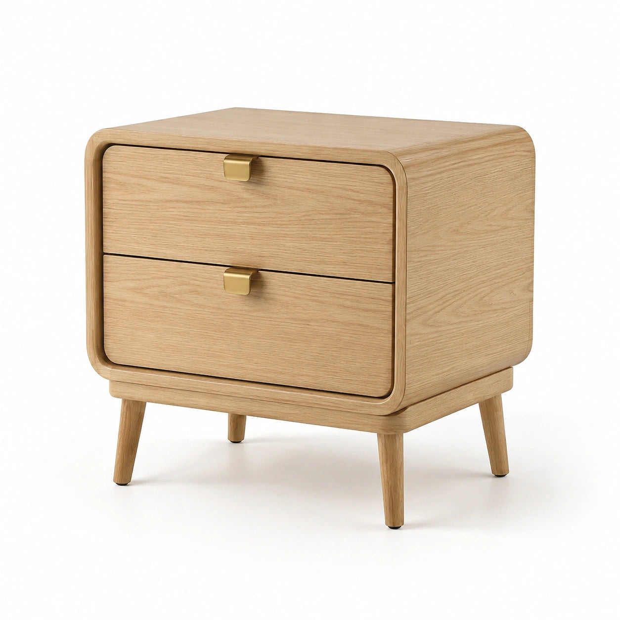 Table de chevet en bois de chêne avec 2 tiroirs, chêne clair