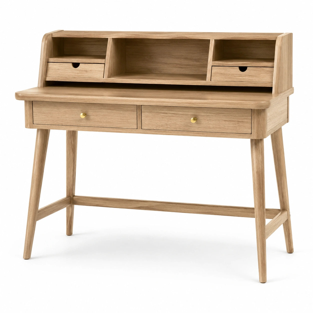 Bureau en bois de chêne clair avec tiroirs et étagères