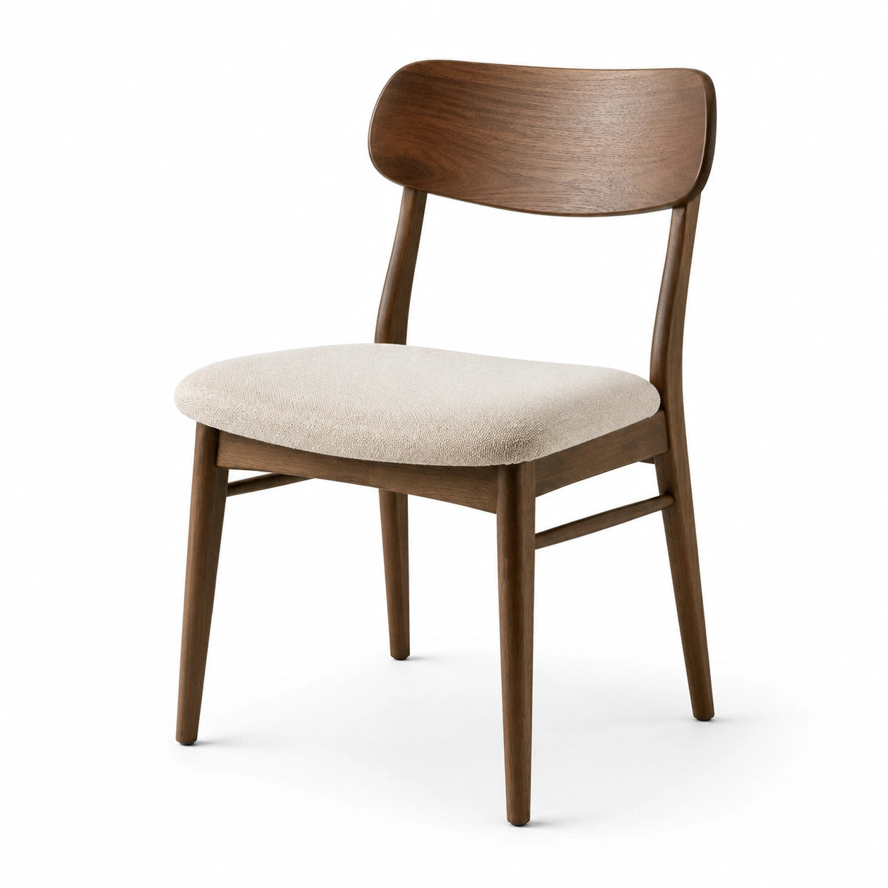 Chaise en bois noyer et tissu polyester beige