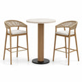 Ensemble table haute en bois et corde avec plateau en travertin