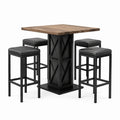 Ensemble table haute en bois avec tabourets en cuir synthétique et cadre en métal