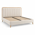 Lit double en velours beige avec structure en chêne 200x160cm